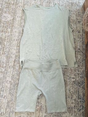 Sage Green Sleeveless Top & Bike Shorts Set
